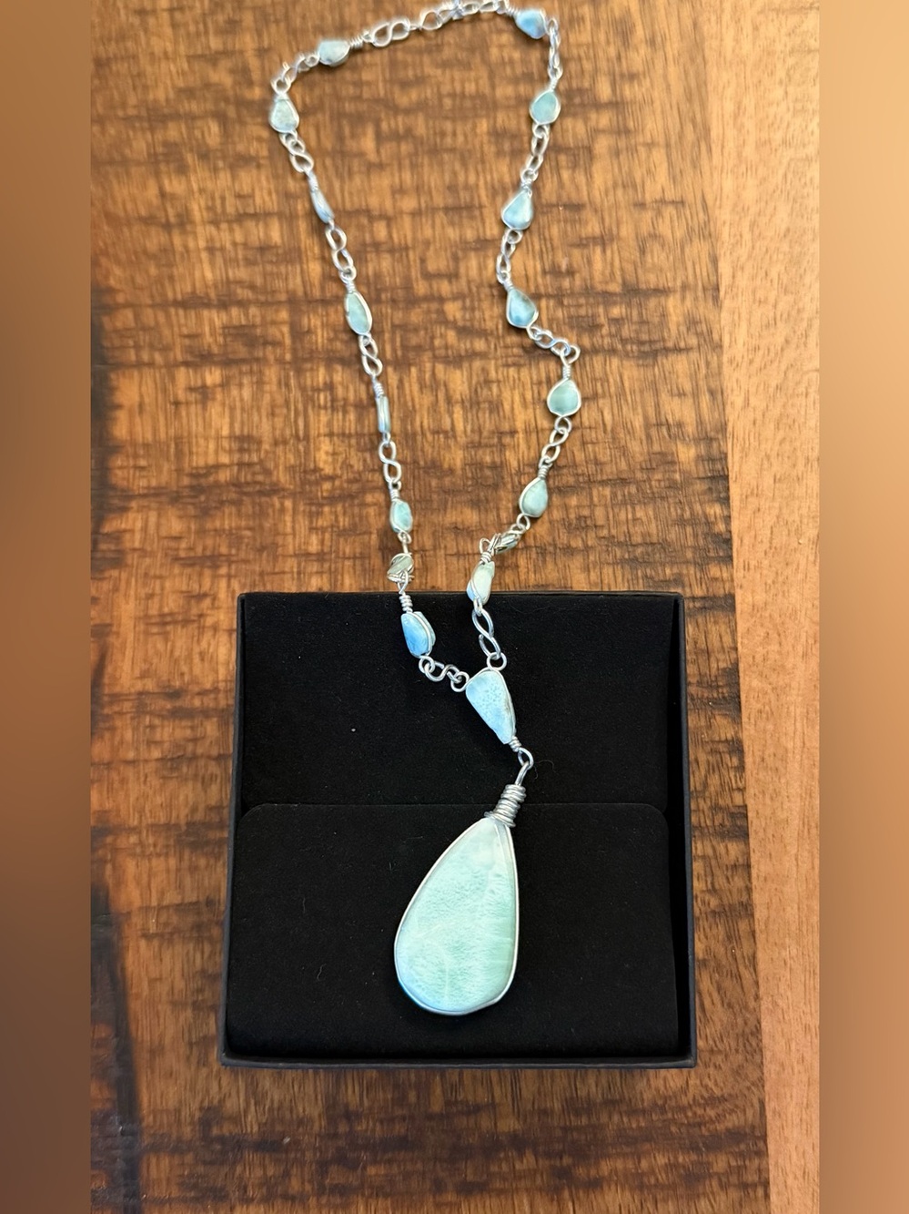 Larimar Stone Teardrop Silver Necklace - 20” New